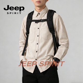 Jeep spirit american striped shirt men's loose long-sleeved work shirt japanese casual versatile jacket 2026 summer beige m 100-110