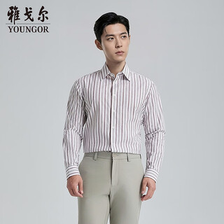 Youngor long-sleeved shirt men's cotton outer shirt striped jacquard texture high fashion versatile 2026 shopping mall same style khaki striped ylxx110942yja 39 (170/88a)