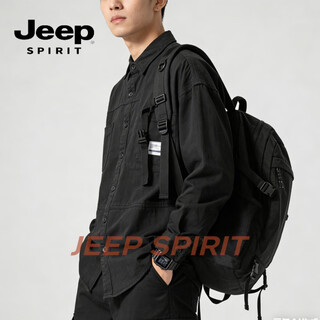 Jeep spirit work shirt style jacket men's 2026 spring loose casual long-sleeved shirt men's tops black m 90-110jin jin equals 0.5 kg