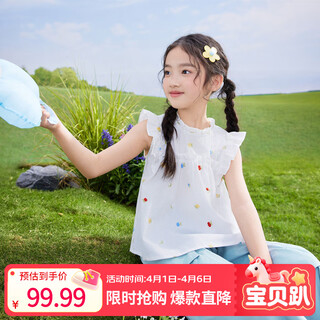 Inman girls' shirt ruffled small flying sleeves summer children's middle and large children's fungus round neck casual top flower art 150