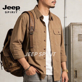 Jeep spirit american retro work shirt men's loose casual shirt japanese long-sleeved jacket men 2026 spring military green l 163-173cm 120-140jin jin equals 0.5 kg