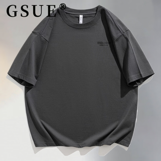 Gsue light luxury american pure cotton short-sleeved t-shirt men's heavy summer new loose large size breathable half-sleeved t-shirt printing dark gray l 130-145jin jin equals 0.5 kg