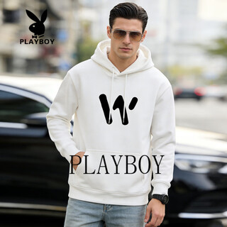 Playboy (playboy) hooded sweatshirt men's 2026 spring new loose versatile jacket fashion casual young couple sweatshirt white s 95-120jin jin equals 0.5 kg