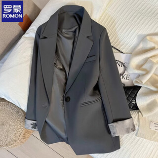 Romon Серый пиджак женский 2026 Новый тонкий весенне-осенний повседневный темпераментный женственный уникальный красивый маленький костюм серого цвета s 80-100jin jin равен 0,5 кг