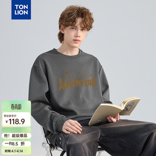 Tonlion 2026 spring men's chest pattern round neck sweatshirt medium gray xl