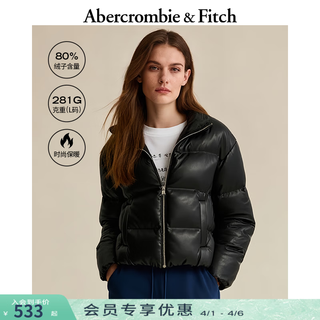 Abercrombie & fitch american wind-resistant stand-collar fashion thickened zipper pu leather down jacket 25 autumn and winter women's 144-5240 black xs (160/84a)