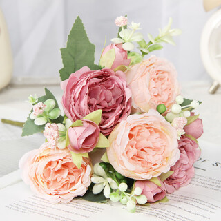 Yaowanxi artificial flower 5 small roses korean style persian peony artificial flower home wedding rose bouquet decoration double pink