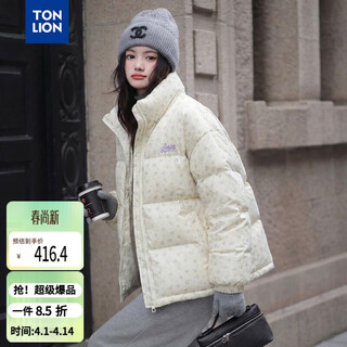 Tonlion 2025 winter women’s stand collar fully printed short down jacket with embroidery on the chest