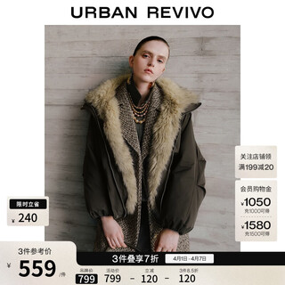 Ur new winter women's streamer style spliced fur collar zipper down jacket uwj150053 military green xs