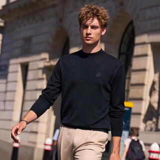 Ordos city-made new small turtleneck long-sleeved woolen sweater 2025 autumn and winter new contrast color shoulder line wool t-shirt for men, piano black l /175