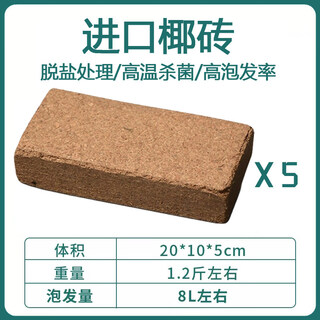 Coconut brick nutritious soil for growing flowers and vegetables, universal large block of desalted coconut soil, coconut bran, coarse coconut shell for growing flowers, 5 pieces of small coconut bricks in bulk