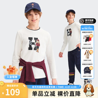 Hush puppies children's clothing children's boys autumn new boys' casual little equestrian parent-sleeved t-shirt original white 160 cm