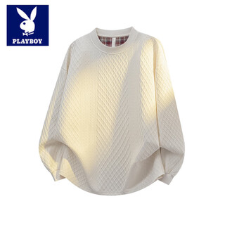 Playboy (playboy) 2026 new american style round neck sweatshirt jacquard design casual pullover spring men's inner wear apricot m recommended 100-120 jin jin equals 0.5 kg