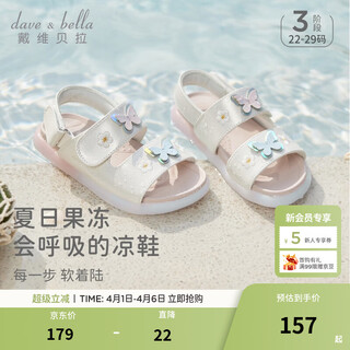 Dave&bella 2026 summer new style baby girl casual style sandals girls sweet toddler shoes children's breathable outdoor children's shoes pearlescent color ready stock 22 (shoe inner length 14.5cm)