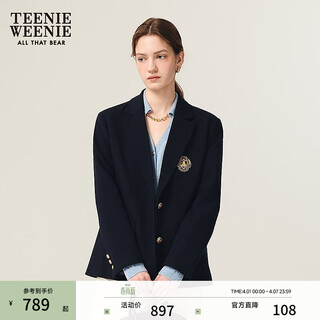 Teenie weenie gold buckle blazer bear women's college style commuting short blazer jacket navy l