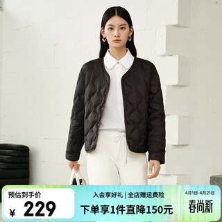 艾莱依轻薄羽绒服女士2025春秋新款短款时尚显瘦内胆波浪纹圆领鸭绒外套 炭黑 S 【建议80-110斤】155