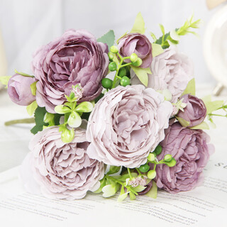 Yaowanxi artificial flower 5 small roses korean style persian peony artificial flower home wedding rose bouquet decoration purple