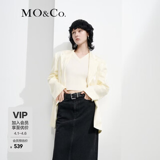Mo&co. mulberry silk blended jacquard shoulder padded wide shoulder casual blazer quality top