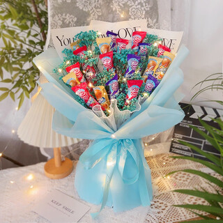 He jiagong lollipop bouquet finished alpine candy snacks for children boys and girls high school entrance examination graduation day gifts 52 pink pieces + starry gypsophila large window bag