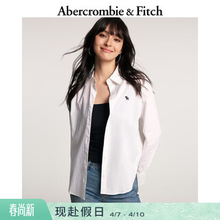 Abercrombie & fitch classic little elk pattern american temperament commuter poplin long-sleeved shirt 26 spring and summer women's 140-6072 white xs (160/84a)
