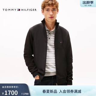 Tommy hilfiger26 new spring and summer men's double-sided fabric splicing business commuting casual youth stand-up collar cardigan sweatshirt jacket black bds l (recommended 150-165jin jin equals 0.5 kg)