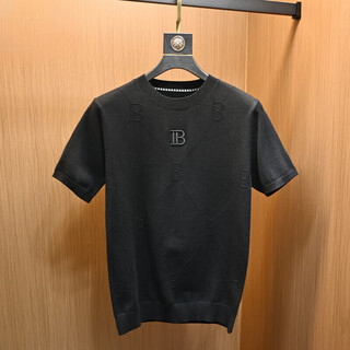 B prorsum burberry european station trendy brand round neck short-sleeved knitted sweater for men in autumn and winter new slim fit inner wool sweater black m