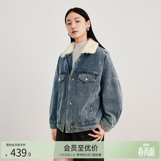 Yigu american retro denim down jacket women's autumn and winter new warm casual versatile warm lapel short jacket denim blue l