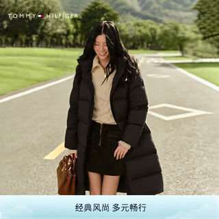 Tommy hilfiger water-repellent autumn and winter women's travel quilted 90-fleece long hooded warm down jacket