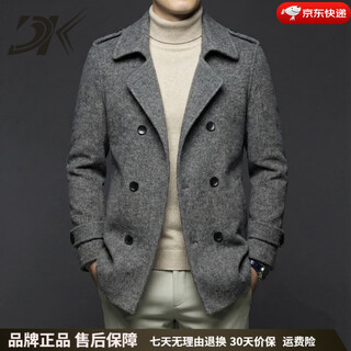 Dk brand men's woolen coat men's autumn and winter double-breasted alpaca high-end woolen versatile fashionable coat black gray m