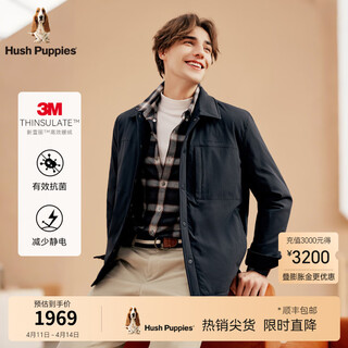 Hush puppies simple classic men's new winter casual lapel warm anti-static cotton coat obsidian black l
