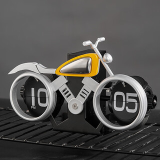 Retro european desktop mechanical automatic page-turning clock for home living room and office creative desktop clock ornaments, motorcycle matte silver, free battery