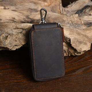 疯马皮复古汽车钥匙包休闲头层牛皮简约皮男士卡包真皮汽车包 咖色（疯马皮）