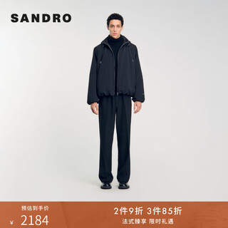 Sandro autumn and winter men's french simple black casual drawstring hem hooded cotton coat black m m