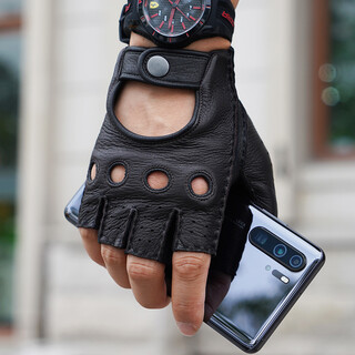 Lootis noolders men's half-finger retro driving deerskin gloves retro motorcycle riding driving gloves half thin dark brown m size