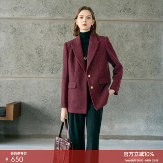 颜域（YANYEE）【52%羊毛】颜域红色西装外套女2025新款冬季高级感西服毛呢大衣 红色 L/40