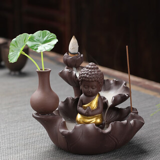 Yuxuan zisha tea pet backflow incense burner zen lotus sandalwood incense burner incense home indoor agarwood antique thread incense burner incense road creative ornaments zen lotus--little tathagata gold