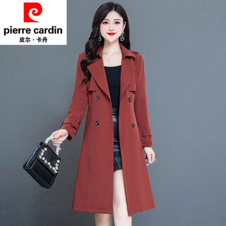 Pierre cardin high-end windbreaker women's mid-length 2025 spring and autumn new spring korean version slimming popular coat jacket brick red l recommended 85-105jin jin equals 0.5 kg