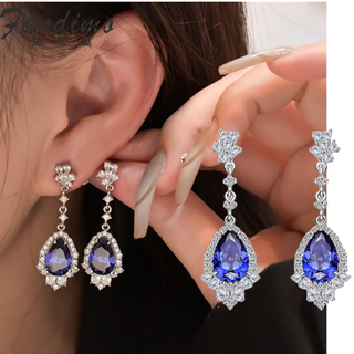 Fantimo light luxury brand simulated blue gemstone earrings for women s925 silver european and american long water drop earrings for your girlfriend tanzanite blue 925 silver sf express