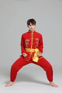 Zijinfu's new practice drumming costume, dragon and lion dance costume, men's and women's martial arts performance, gongs and drums, shaanxi waist drum performance, yangko performance, red belt with dragon m 170