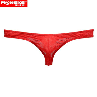 Movik men's underwear lace thong jacquard transparent breathable sexy fashion low-waist elastic trendy men's t-underwear red xxl