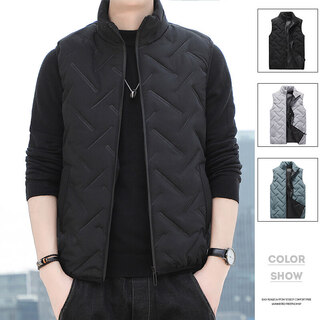 左斯客 马甲男秋冬季新款外套男士加厚保暖马夹上衣背心坎肩无袖衫棉服 黑色 XL