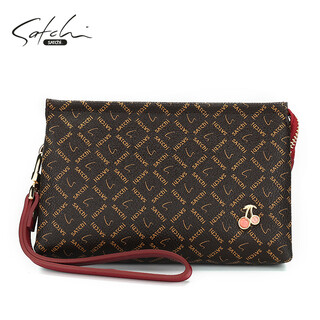 Satchi women's bag new product printed large capacity clutch bag multi-compartment cosmetic bag classic simple hand bag mall same style brown/dark red