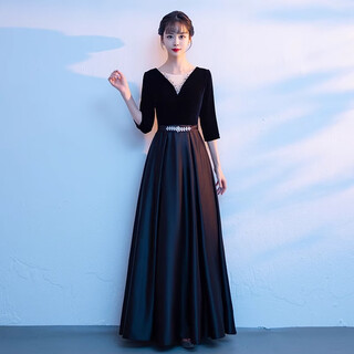 Yingwen choir performance clothing female long skirt host annual meeting costume banquet high-end atmosphere conductor evening dress black l recommended 100-110 jin jin equals 0.5 kg