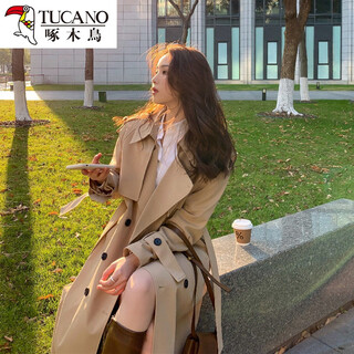 Woodpecker windbreaker jacket women's 2024 spring and autumn new korean style suit collar mid-long jacket loose temperament popular coat khaki l