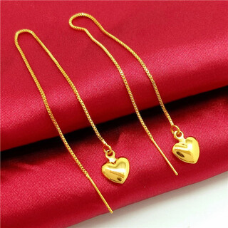 Mengfusheng gold ear wire women's pure gold-plated earrings 999 real gold gold counter women's earrings fashion mom style long love ear wire length 11 cm