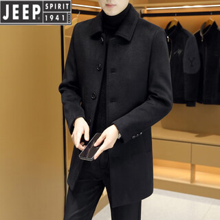 Jeep spirit lapel woolen men's jacket 2025 spring and autumn new high-end windbreaker fashionable slim workplace mid-length coat black xl (130-145)jin jin is equal to 0.5 kg