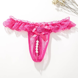 Big pearl panties lace crotchless t-pants massage pearl panties feminine transparent hot no-take-off t-pants 206 rose red l