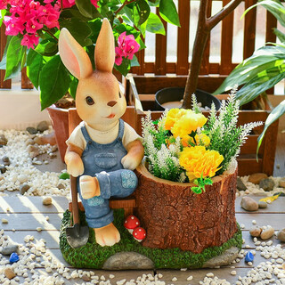 Yimingyuan garden decoration courtyard floor-standing simulation cartoon rabbit ornament living room balcony creative arrangement animal sculpture backrest rabbit