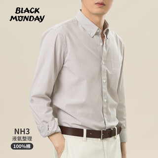 BLACKMONDAY【液氨】纯棉长袖衬衫男全棉竖条纹男士正装商务休闲衬衣