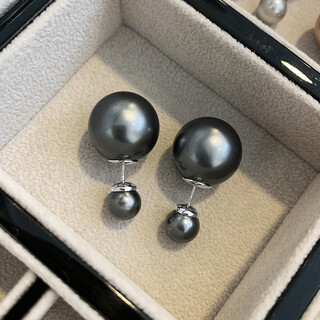 Fat donglai's same tahitian black pearl earrings